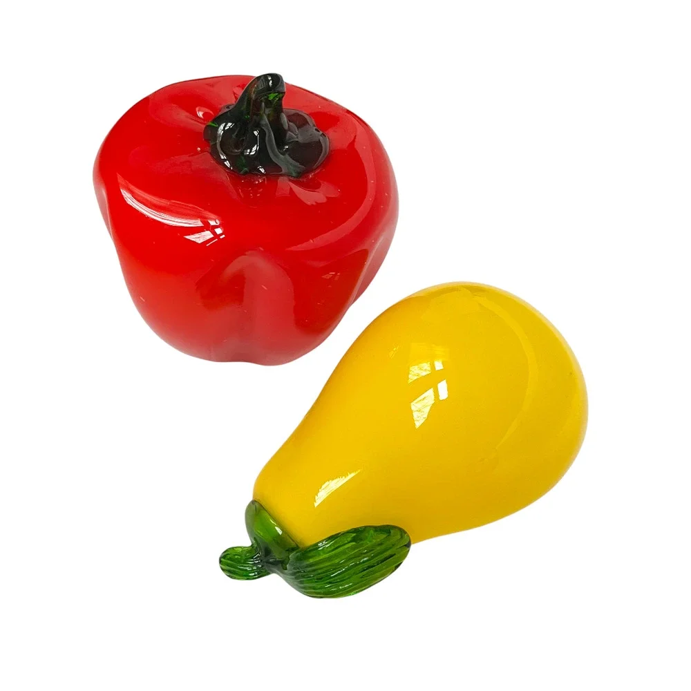 Vintage Hand Blown Glass Vegetables Kitchen and Dining Table Decor Pepper & Pear